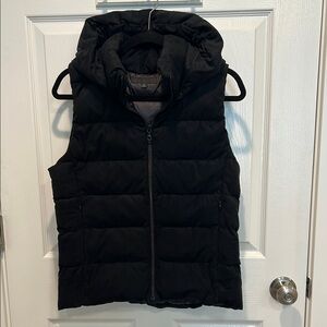 Uniqlo Faux Suede Black Puffer Vest with Detachable Hood
